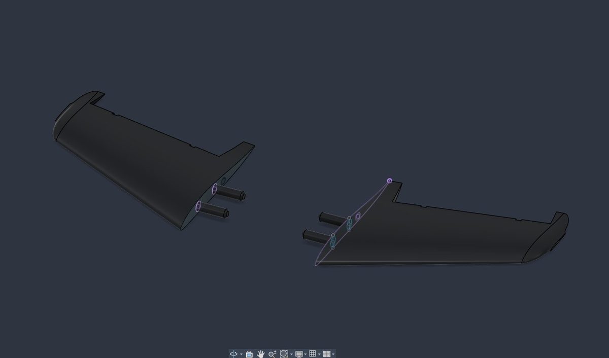 The flown wing's panels in Fusion 360 with hand-added joiner pegs